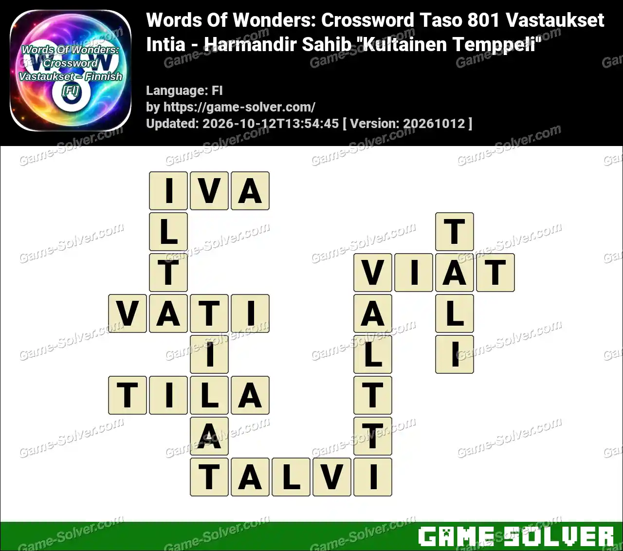 Words Of Wonders: Crossword Taso 801 Vastaukset – Intia – Harmandir Sahib ”Kultainen Temppeli”
